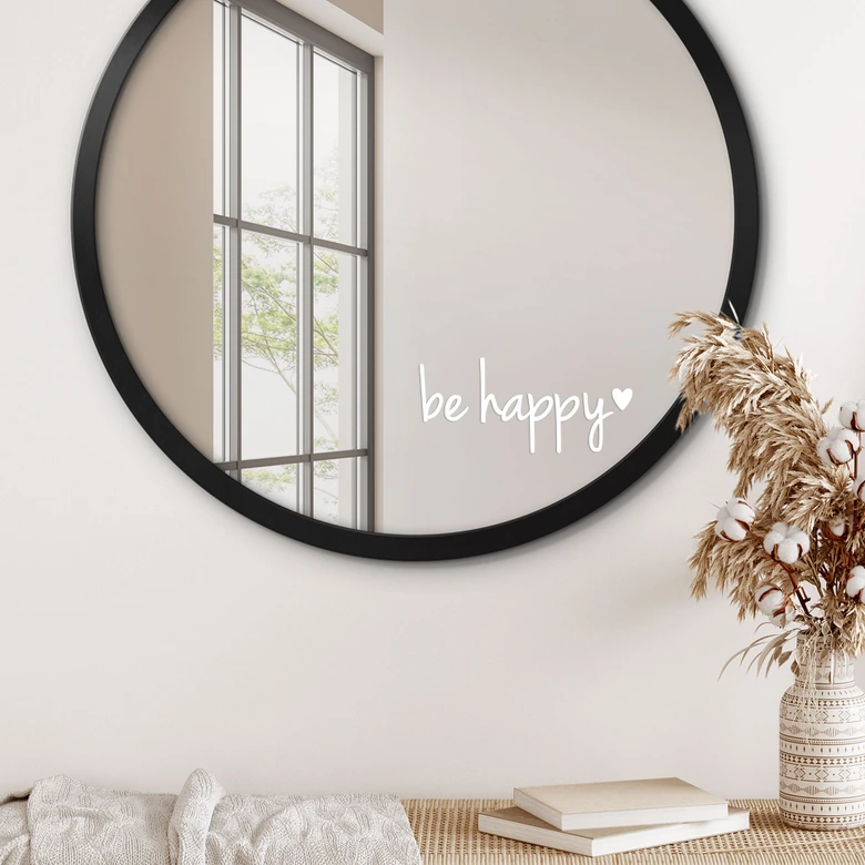Autocollant miroir be happy + cœur 