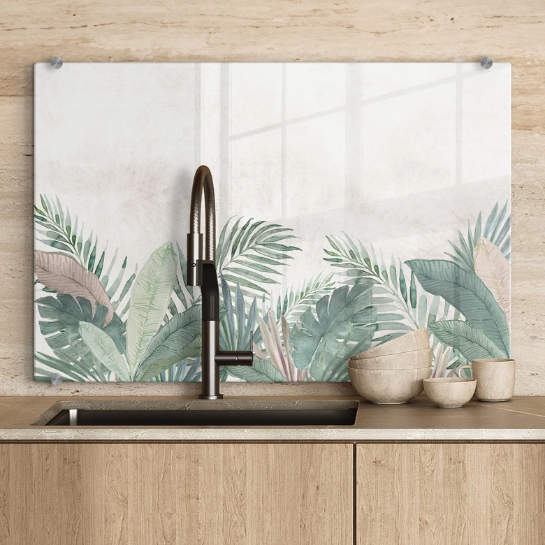 Spatscherm jungle bladeren groen aquarel - Bloomery Decor 