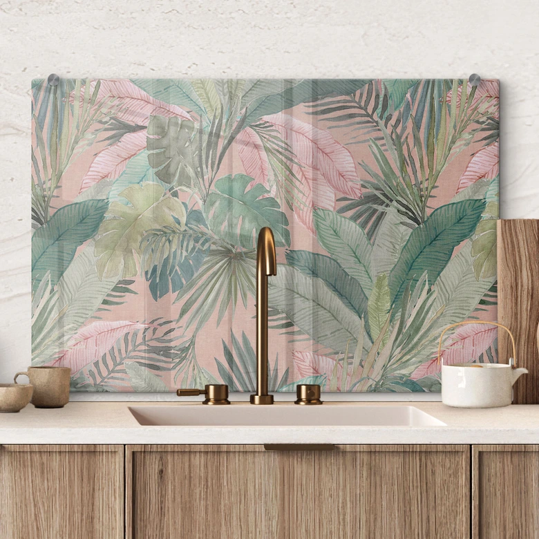 Spritzschutz Tropenblätter im Dschungel Rosa - Bloomery Decor 