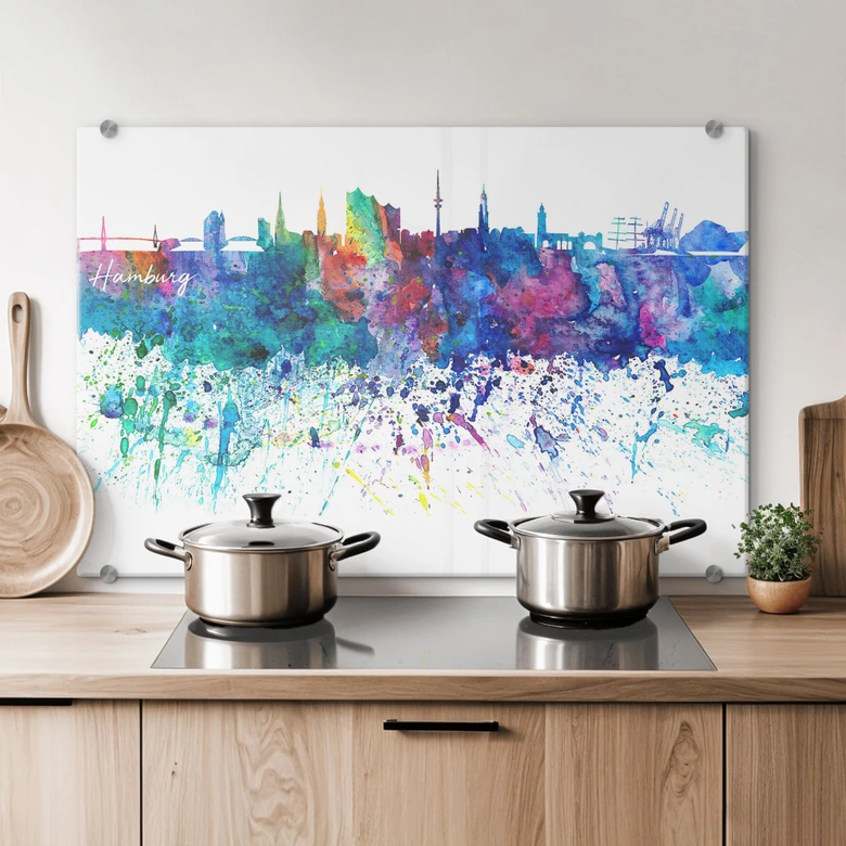 Spritzschutz Bleichner - Hamburg Aquarell Skyline 