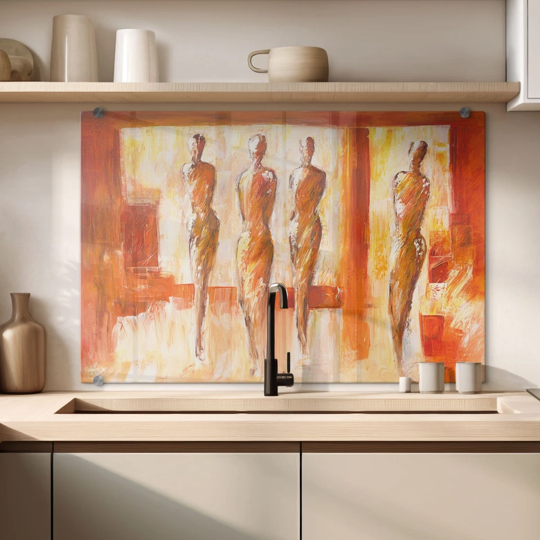 Spritzschutz Schüßler - Vier Figuren in Orange 