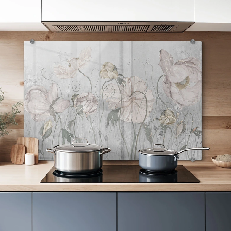 Spritzschutz Blumen im Vintage Stil in Grau - Ms Tiff 