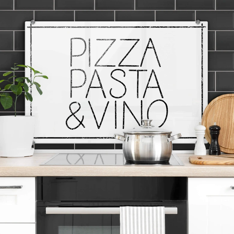 Spritzschutz Pizza Pasta & Vino weiß 