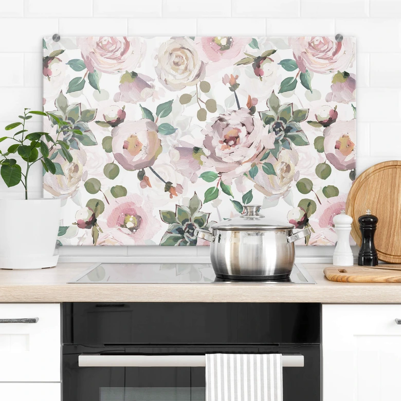 Kitchen Splashback UN Designs - Flowers in painting style 