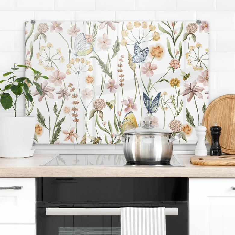 Spatscherm Lenteweide met vlinders - UN Designs 
