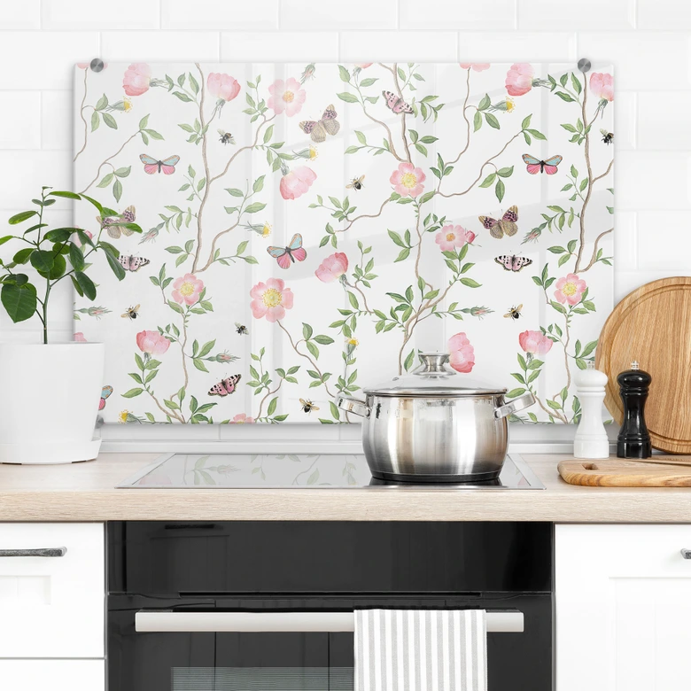 Spritzschutz Rosa Christrosen im Frühling - UN Designs 