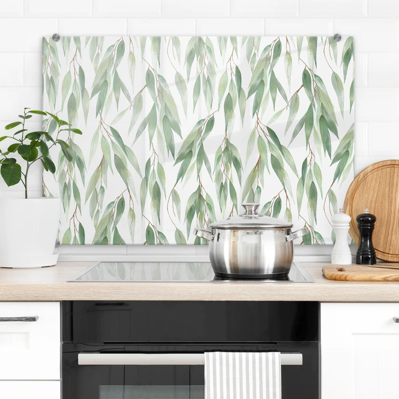 Pannello paraschizzi Rami con foglie verdi - UN Designs 