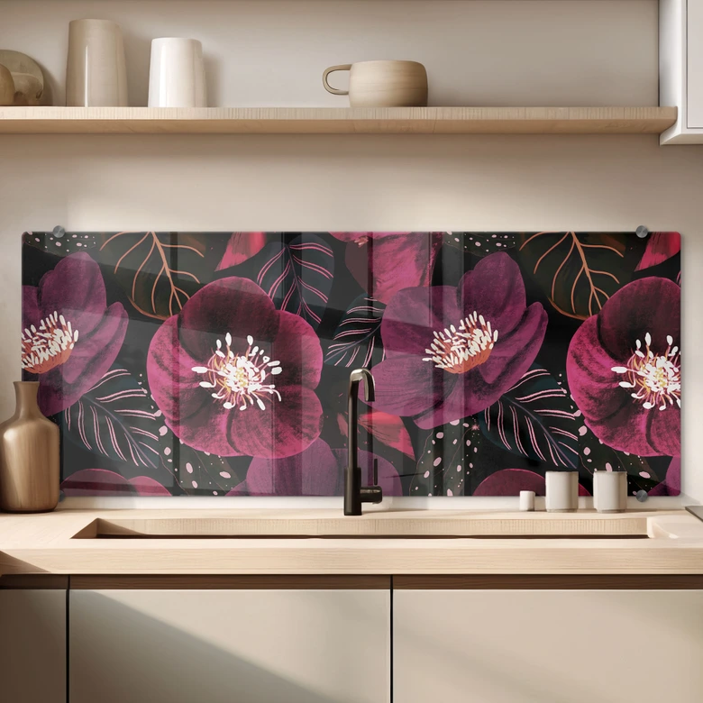 Spritzschutz Florale Blütenpracht in Purpurtönen - Anis Illustration - Panorama 