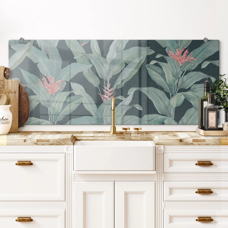 Spritzschutz Urban Jungle Tropenblätter Grün - Bloomery Decor - Panorama 