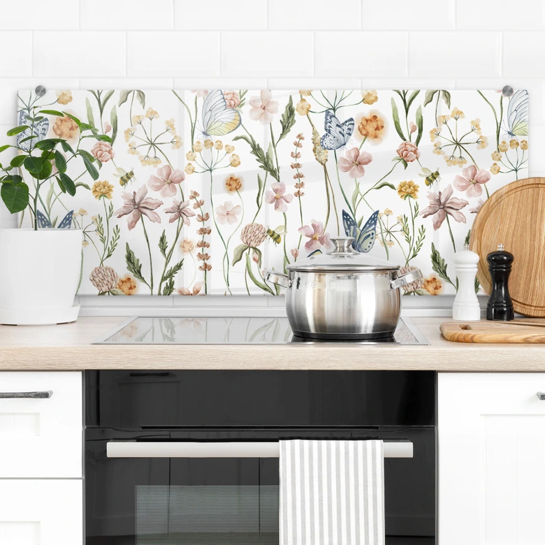 Spatscherm Lenteweide met vlinders - UN Designs 