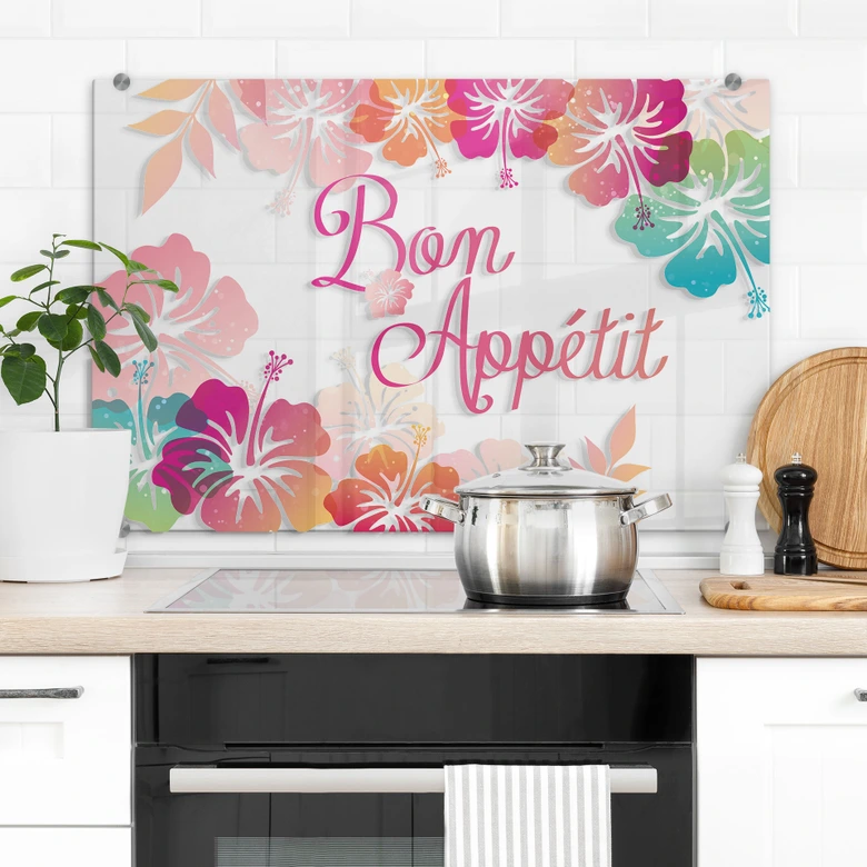Spritzschutz Transparent - Bon Appetit - Lotusblüten 