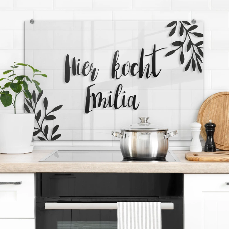 Spritzschutz Botanik mit Wunschtext - Transparent 