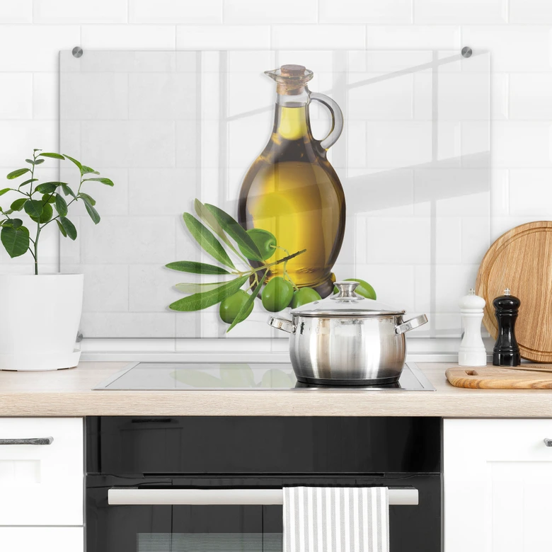 Spritzschutz Olives and a Bottle - Transparent 