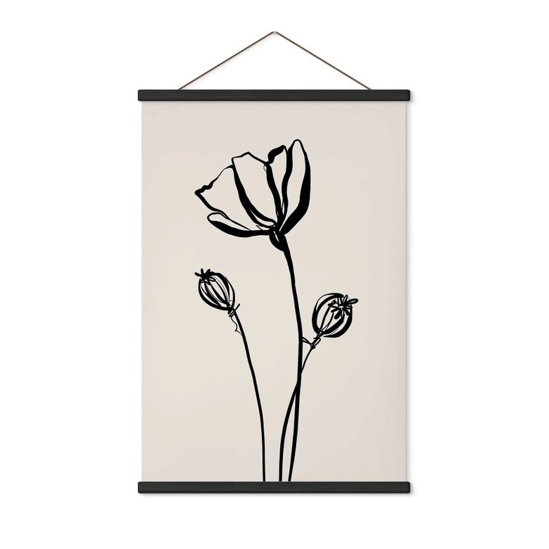 Stoffbild Line Art Mohnblume - Cats & Dotz 
