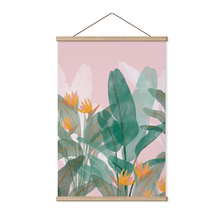 Stoffbild Botanische Illustration in Grün und Rosa - Goed Blauw 