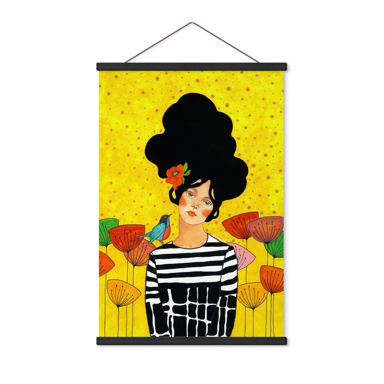 Póster de tela niña de las flores en jardín de verano - Hülya 