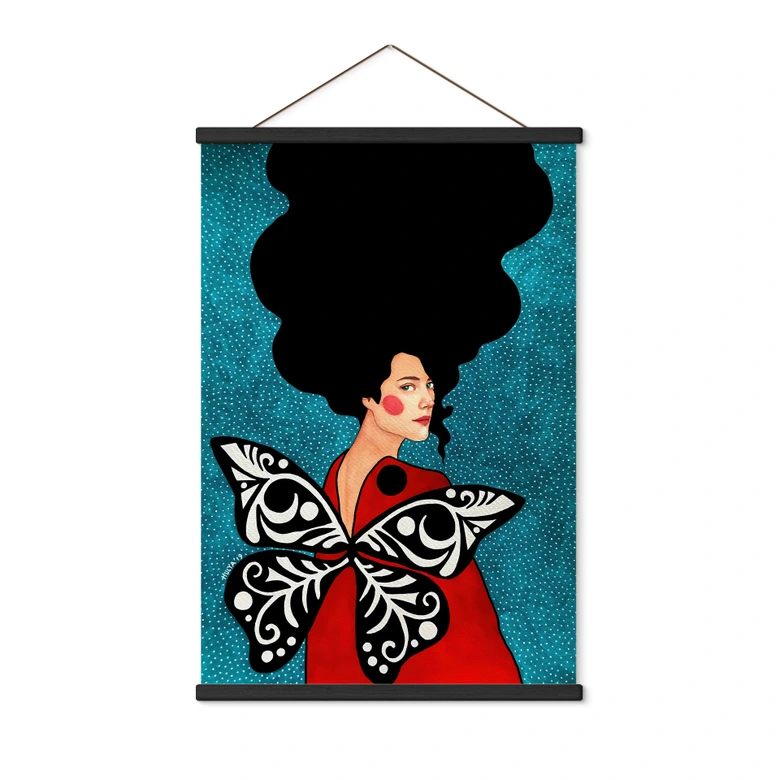 Póster de tela mujer con alas de mariposa - Hülya 