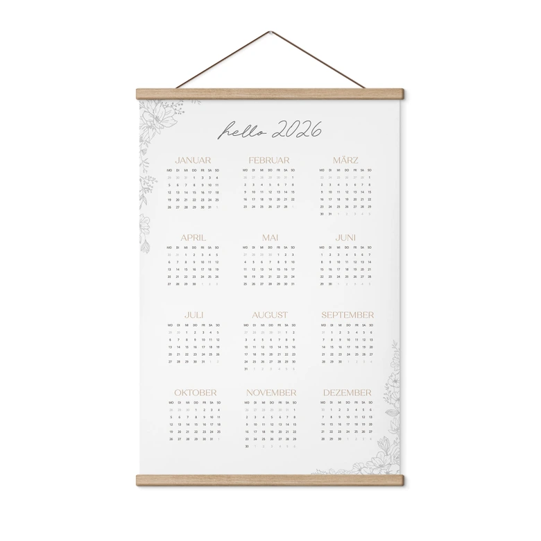 Stoffbild Jahreskalender Hello 2026 