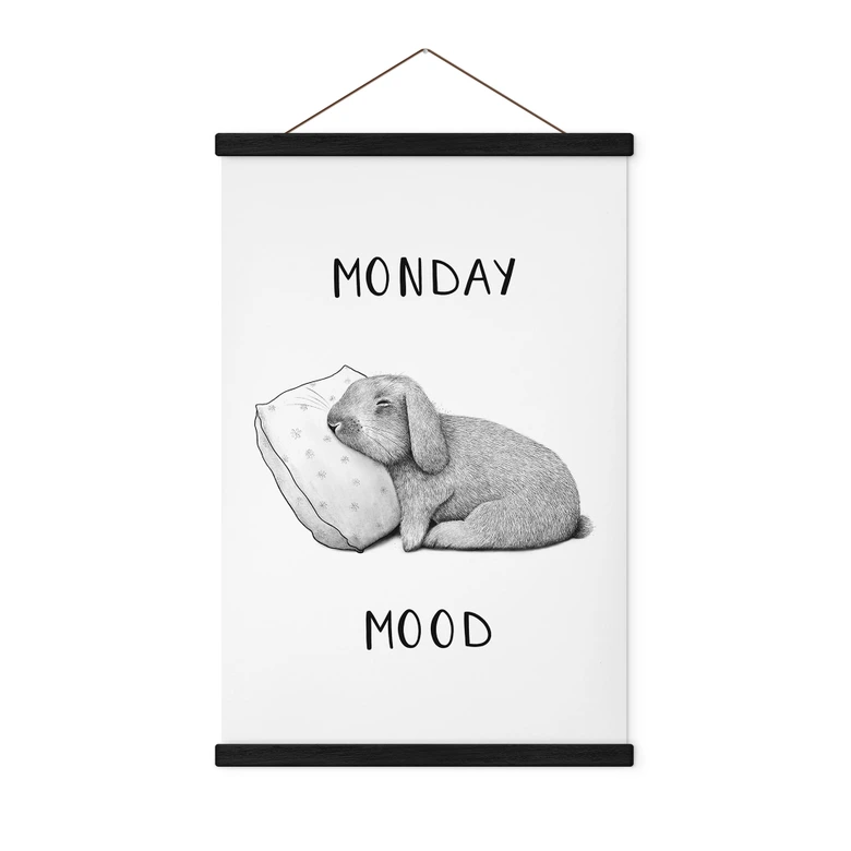 Obraz tkaniny Poniedziałkowy nastrój - Zając w poniedziałek rano - Korenkova 