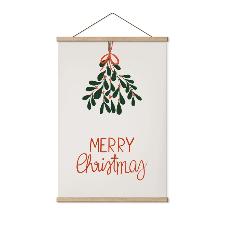 Jul Textil poster - God jul med mistel - Lisboa 