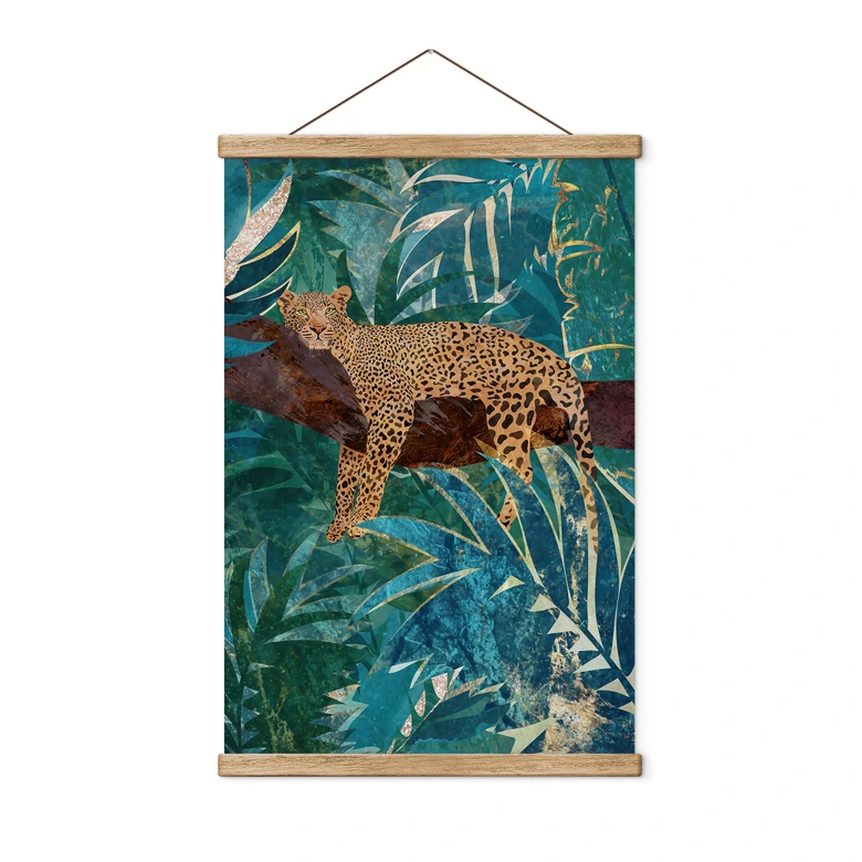 Stoffbild Leopard im smaragdgrünen Dschungel - Manovski 