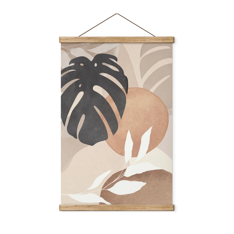 Stoffbild Boho Monstera Pflanze in Naturtönen - Melloi Art Prints 
