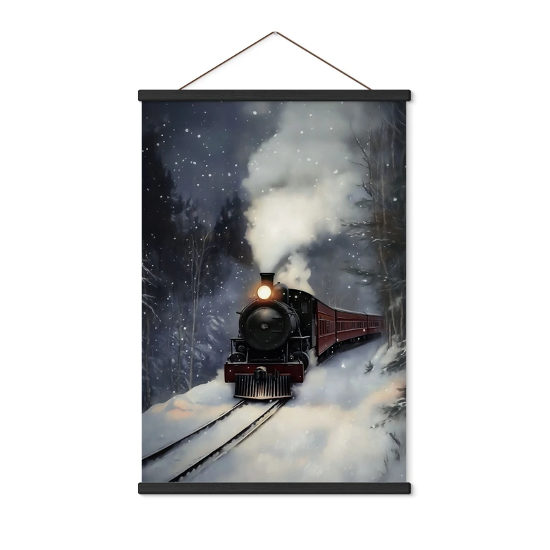 Stoffbild Dampflok im verschneiten Wald - Melloi Art Prints 