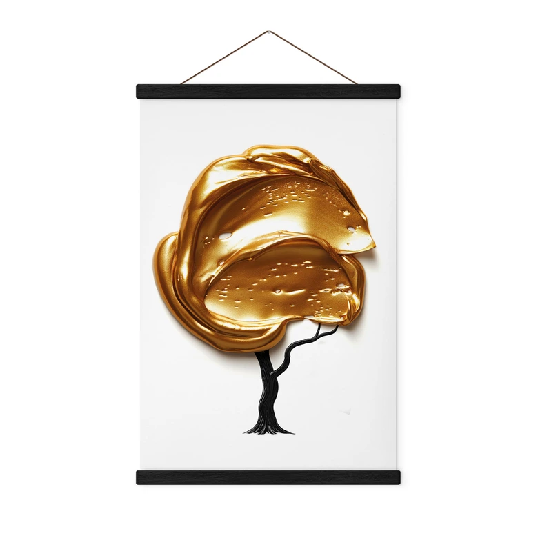Stoffbild Baum mit goldener 3D-Krone - Mielu 