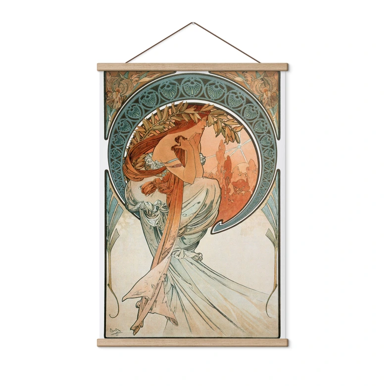 Tekstil plakat Mucha - Fire kunstarter: Poesi 