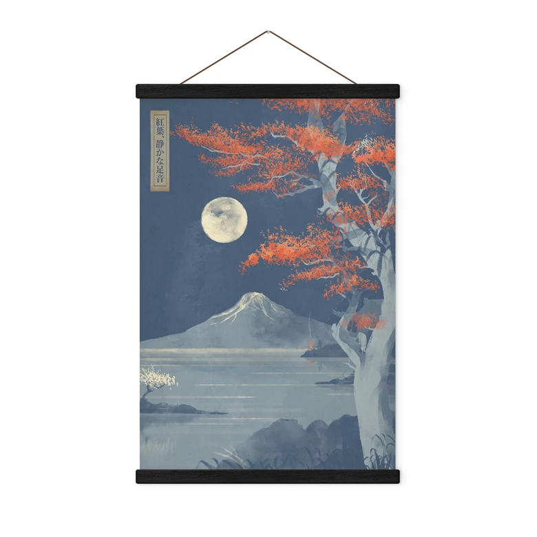 Stoffbild Vollmond über dem Gipfel des Fuji-san | Japan Landschaft - Roze 