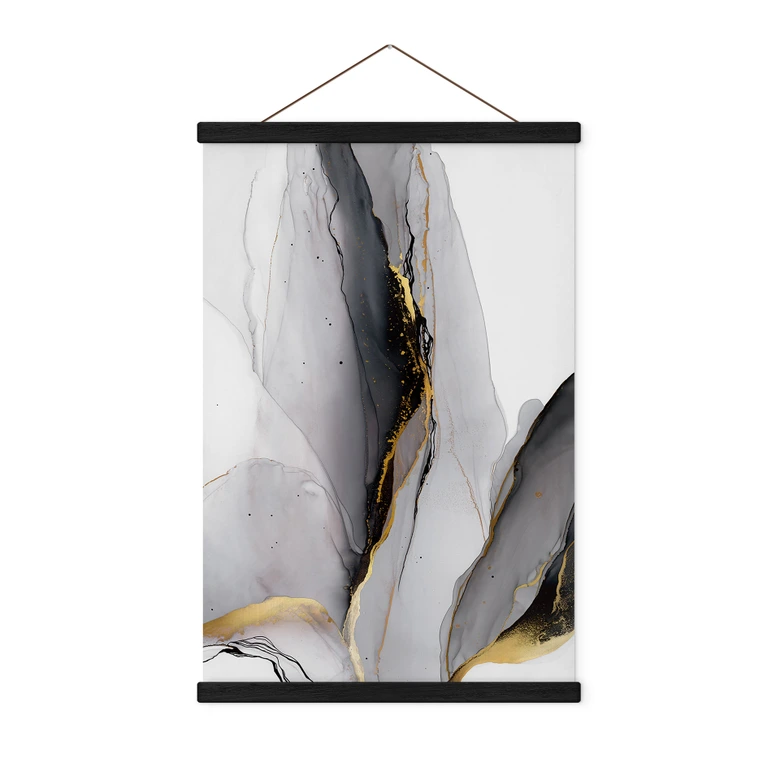 Textielposter Abstracte compositie in goud en grijs - Shelest 