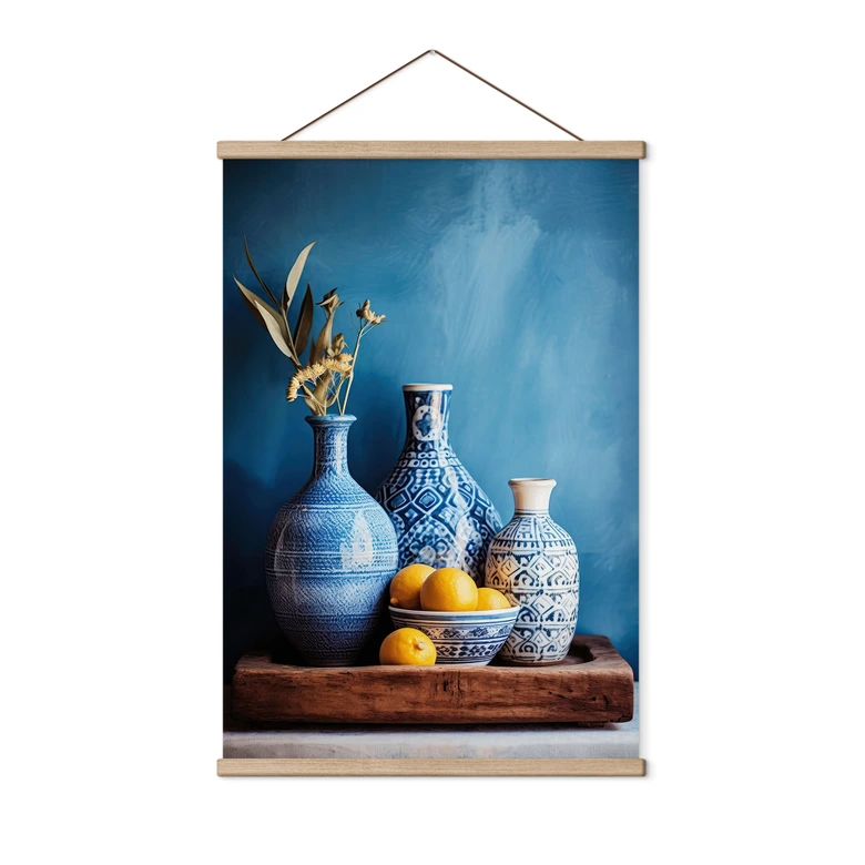 Stoffbild Stillleben mit Vasen und Zitronen - Treechild 