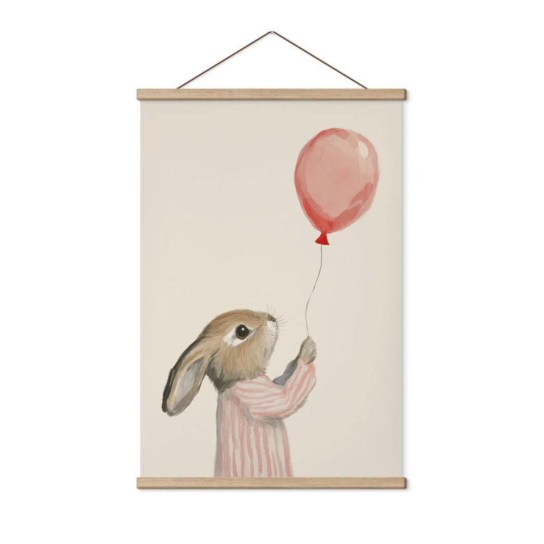 Póster de tela lindo conejito con globo - Treechild 