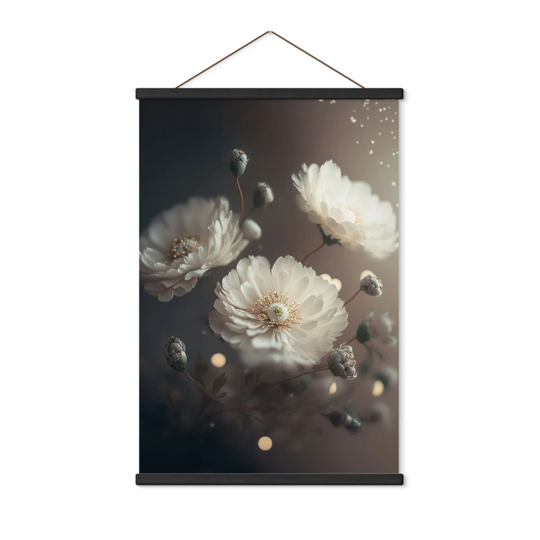 Stoffbild Weiße Blumen mit Goldstaub - Treechild 