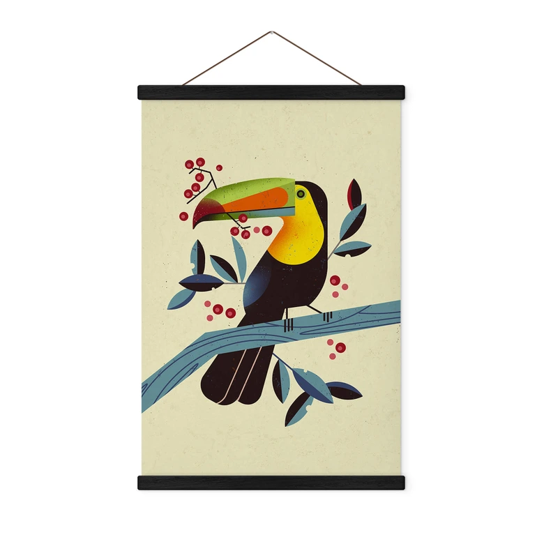 Stoffbild Tropischer Vogel - Tukan - Braun 