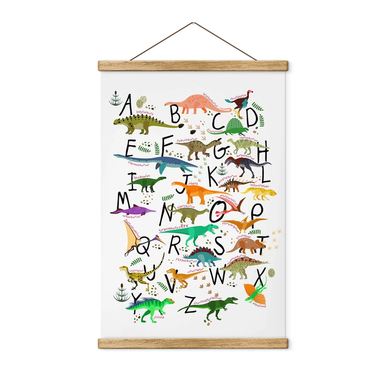 Obraz tkaniny alfabet dinozaurów 
