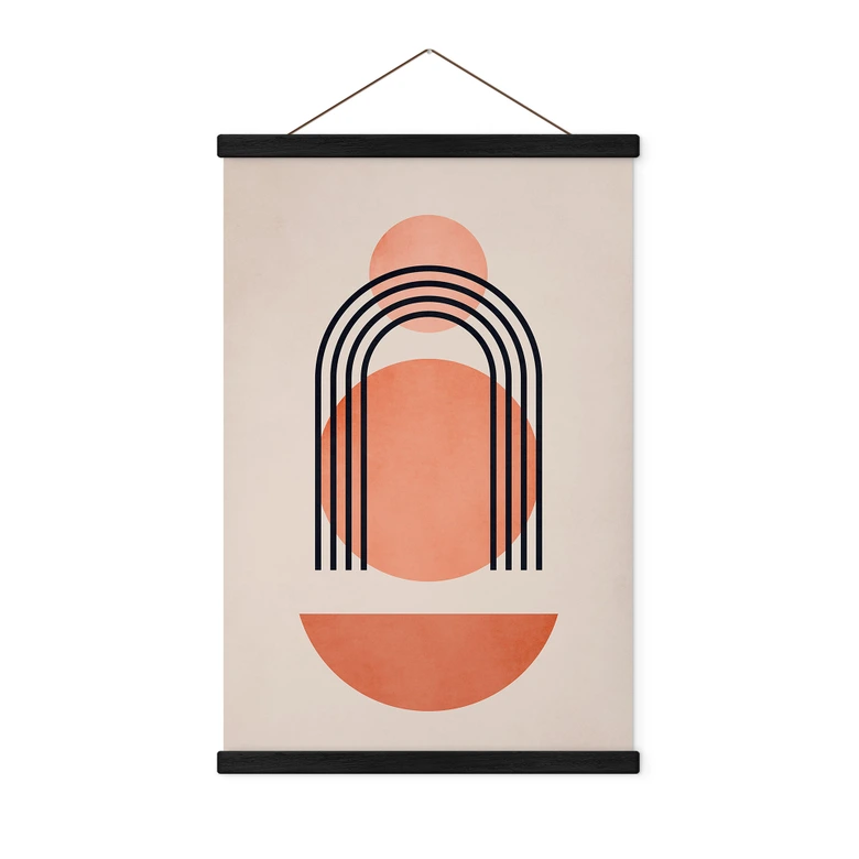Tekstil plakat Abstrakt geometri i ferskenfarver - Kubistika 