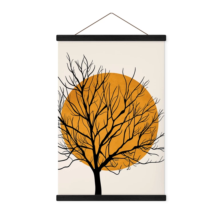 Affiche textile Kubistika - Golden Sun behind a Tree 