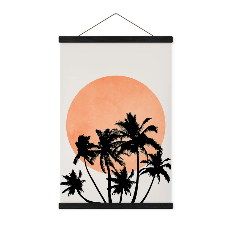 Obraz tkaniny palmy na tle pomarańczowego słońca - Kubistika 