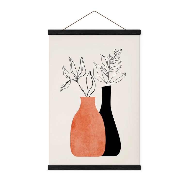 Textielposter Vazen in zwart en oranje - Kubistika 