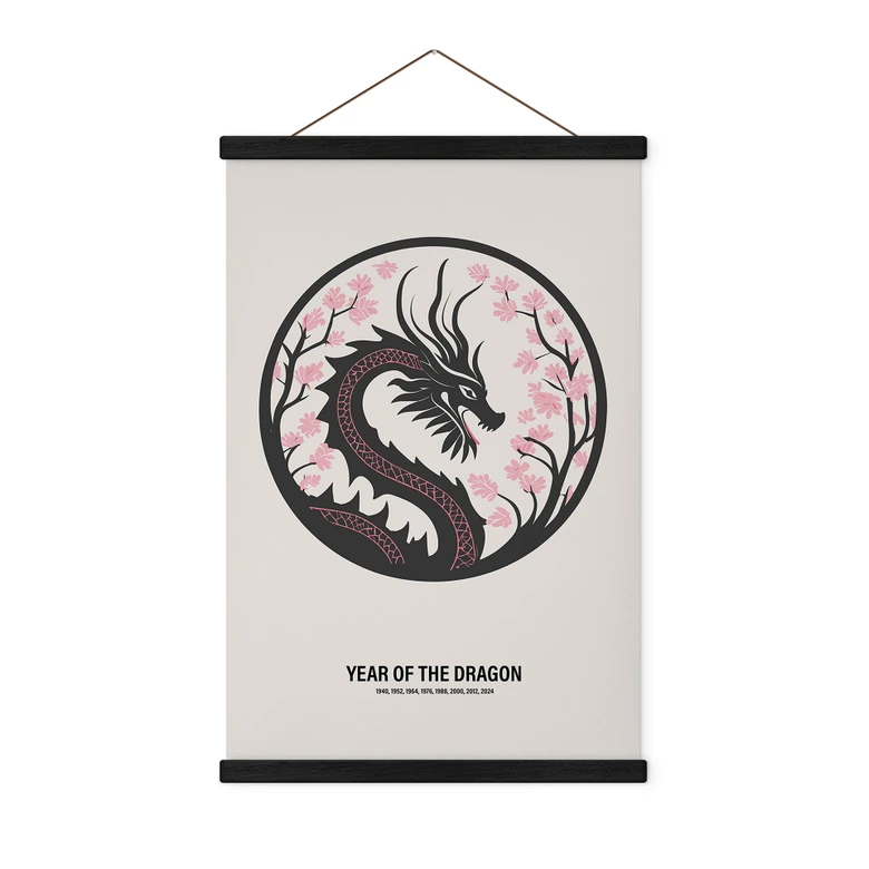 Textielposter Chinees dierenriemteken - Jaar van de Draak - Paperago 