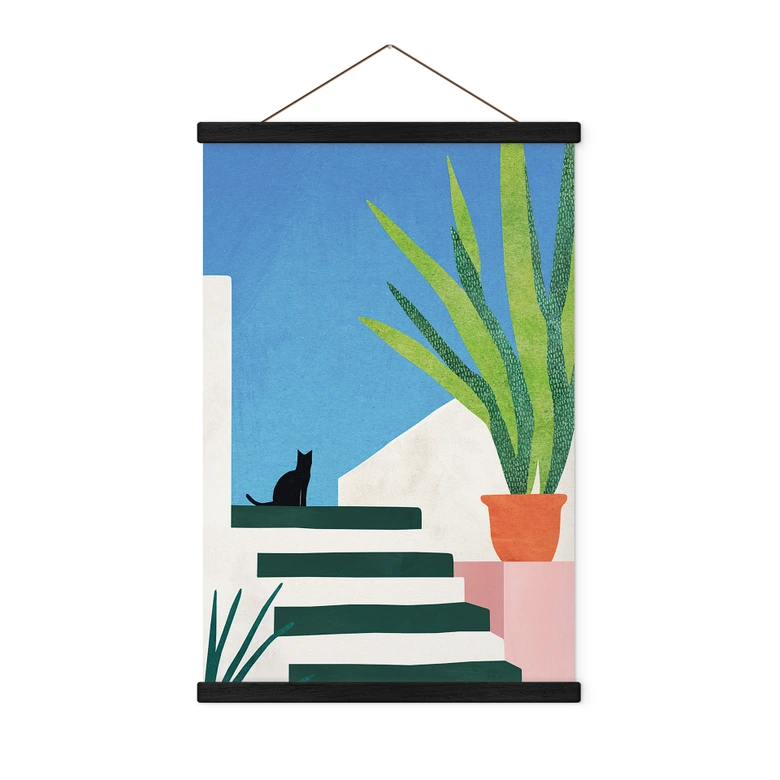 Affiche textile Chat noir en Grèce - Rivers 