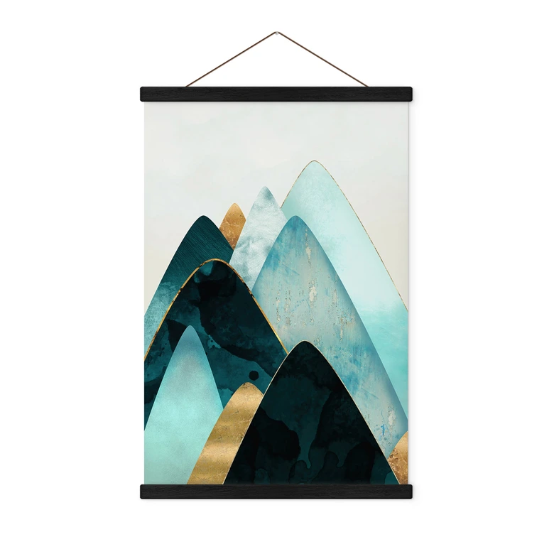Stoffbild Abstrakte Berge in Gold und Blau - SpaceFrog Designs 