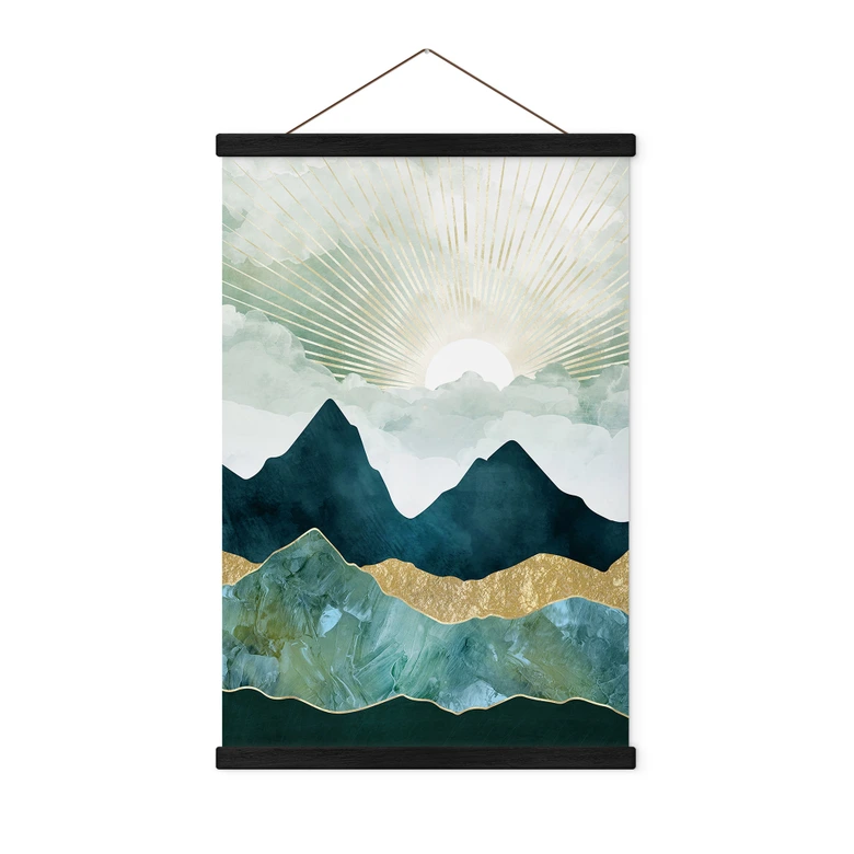 Stoffbild Sonnige Landschaft in Blau und Gold - SpaceFrog Designs 