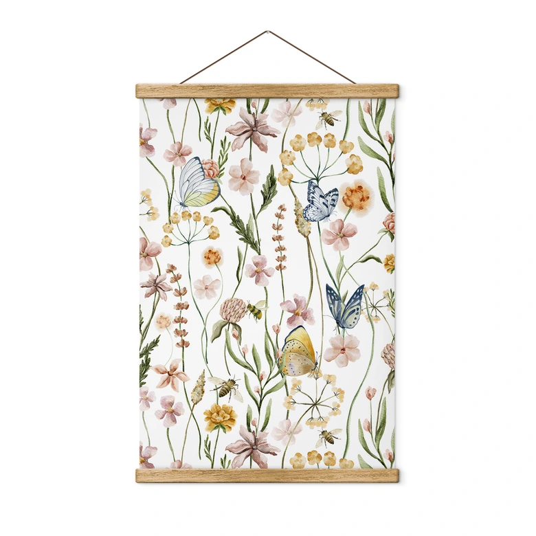 Affiche textile Prairie printanière avec papillons - UN Designs 