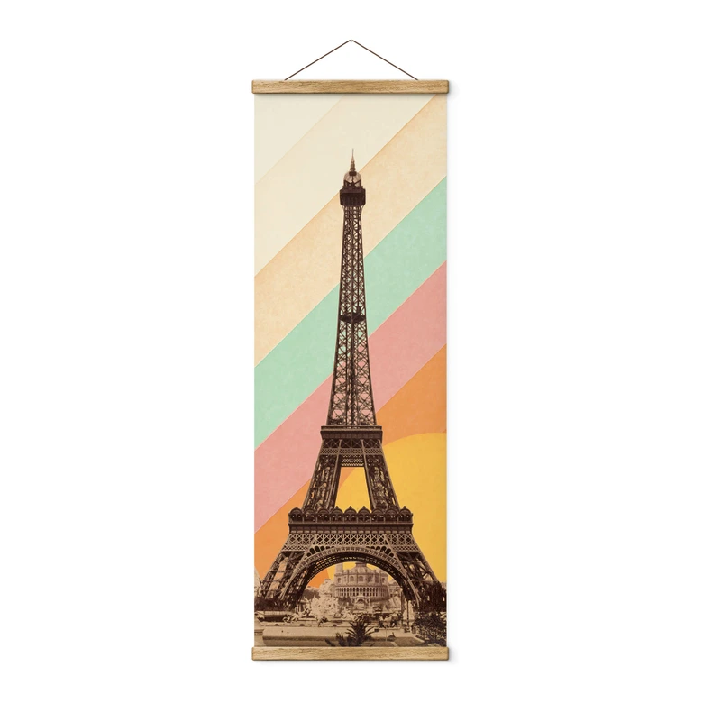 Textile poster Bodart - Retro Eiffel Tower with Rainbow 