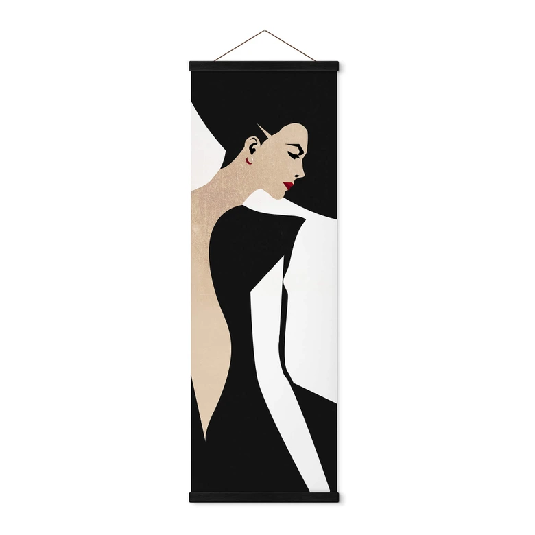 Porträtt Textil poster - Kubistika - Damen i den svarta klänningen - Panorama 