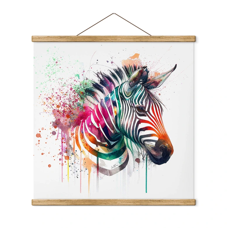 Stoffbild Heine - Regenbogen Zebra - Quadratisch 