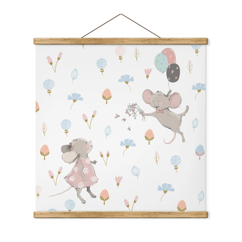 Stoffbild Kleine Mäuse mit Luftballons - UN Designs 