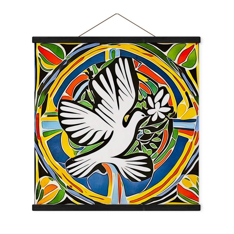 Stoffbild Bunte Friedenstaube - Inspiriert von Matisse - Zamart - Quadratisch 